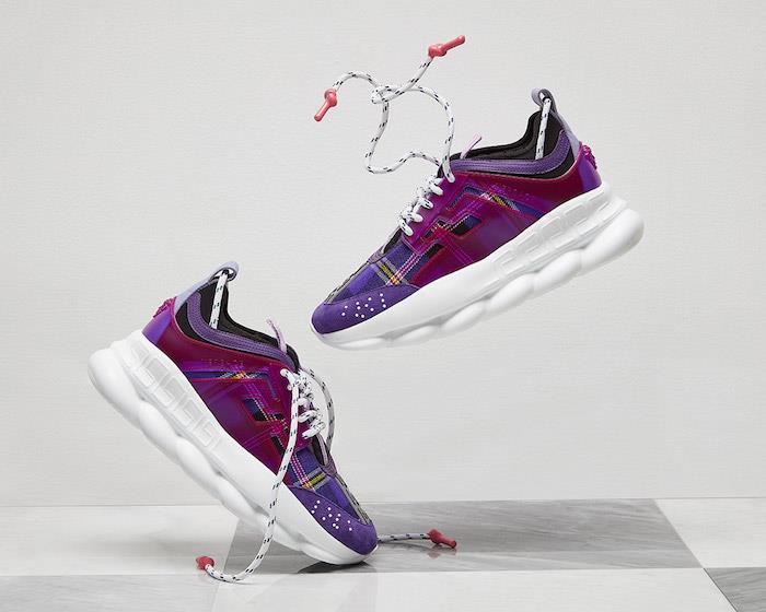Versace Chain Reaction 2Chainz módne špičkové tenisky fialovej farby