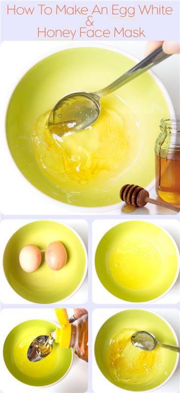 ansiktsbehandling för förstorade porer och pormaskar, baserat på två enkla ingredienser, ansiktsmask med honung och äggvita