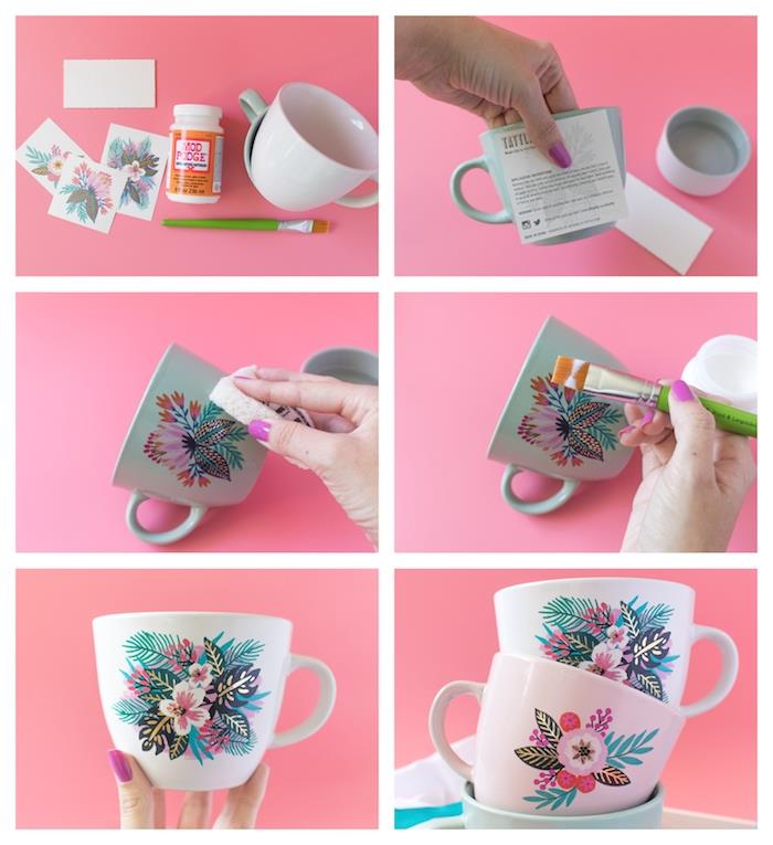 Tazza di porcellana decorata con il decapaggio، materiali per lavoretti، regalini natale