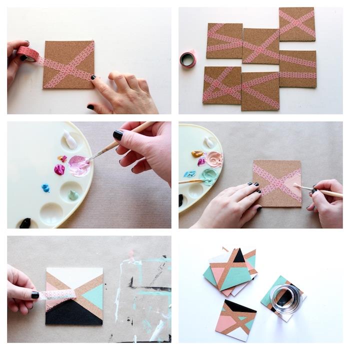 Sottobicchiere di sughero decorato con nastro washi tape ، تعليمي لكل ريجالو فاتو مانو