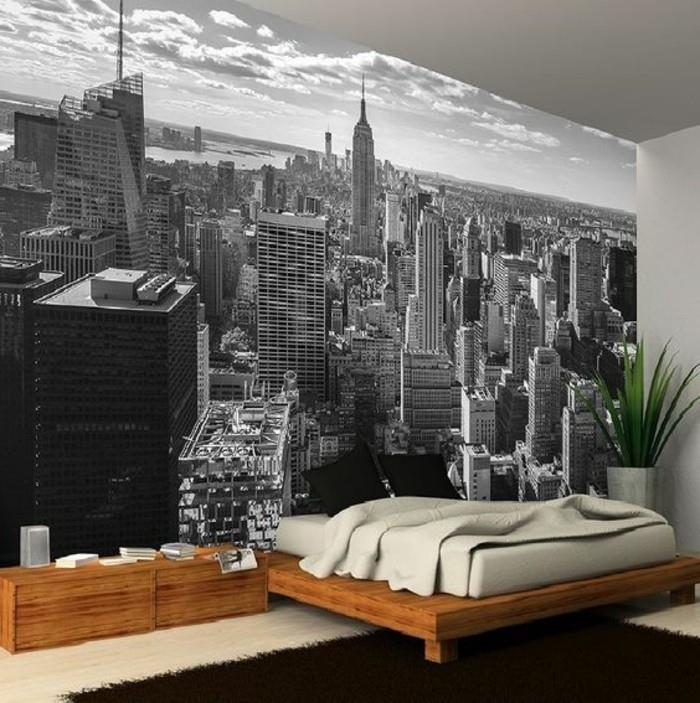 vägg-klistermärken-new-york-flytande-säng-och-lite-trä-sängbord-dekaler