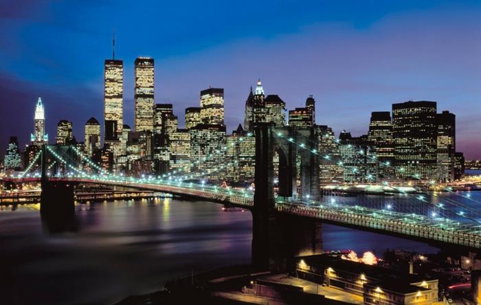 vägg-klistermärken-new-york-bridge-new-york-under-natten
