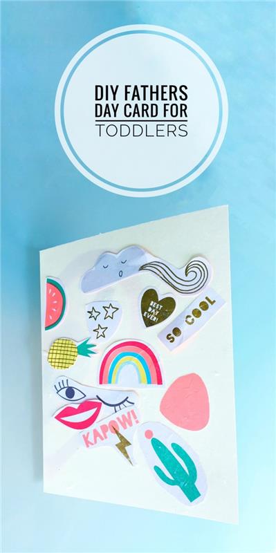 DIY Fars dag, gör ett enkelt kort för pappa med klistermärken och kartong, DIY Kids Card Idé