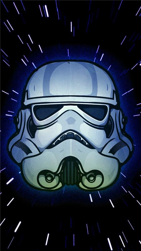 stormtrooper huvud, enkel iphone tapet, svart bakgrund, lila stjärnor