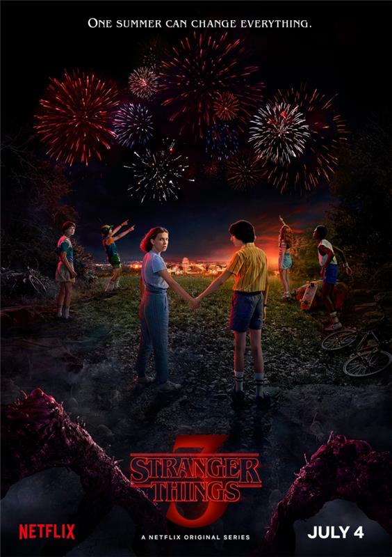 Stranger Things säsong 3 affisch, Stranger Things Mike och elva affisch, främling saker fyrverkerier affisch