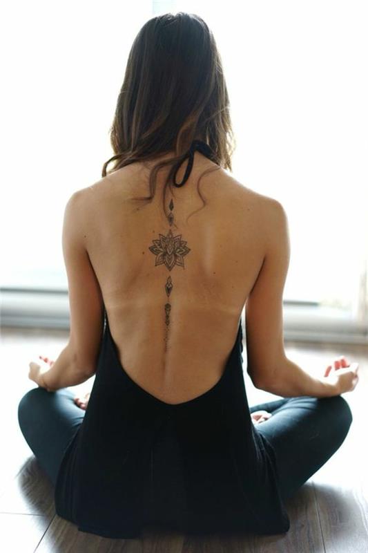 Tetovacia šablóna pre ženy lotosové tetovanie na ženskom chrbte