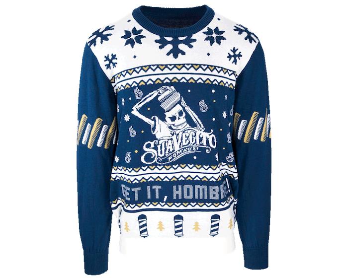 modrobiely vianočný sveter suavecito s kostrovým dizajnom pre škaredé vianočné oblečenie