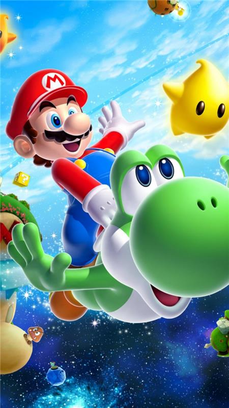 super mario bros, enkel iphone tapet, blå stjärnhimmel, röd hatt, grön animerad groda