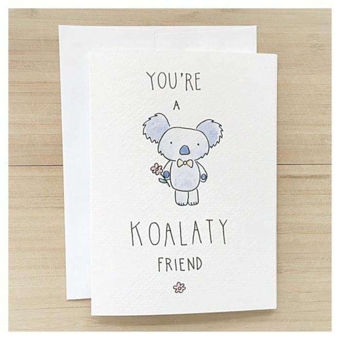Gratulationskort ritning för hennes bästa vän söt koala idé vouex kort