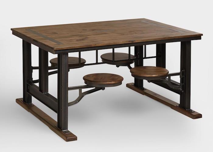 stôl v industriálnom štýle s nadstavcami so sedadlami