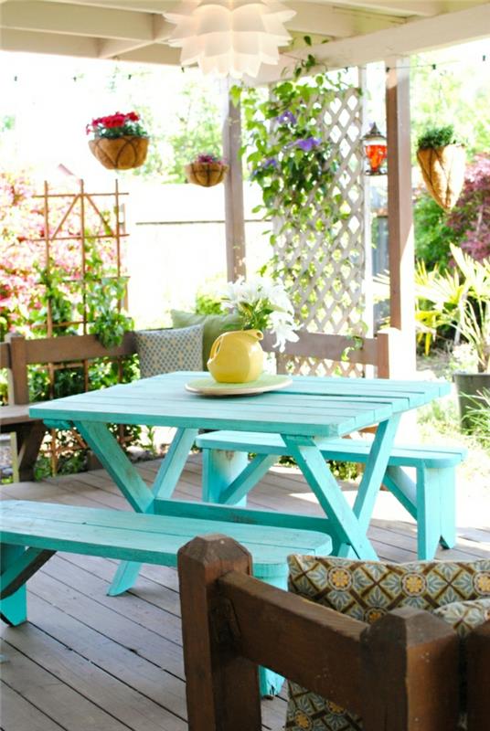picknick-bord-bord-med-trä-bänk-i-färg-i-trä-blå