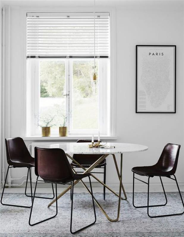 dizajnérsky jedálenský stôl a kožené stoličky
