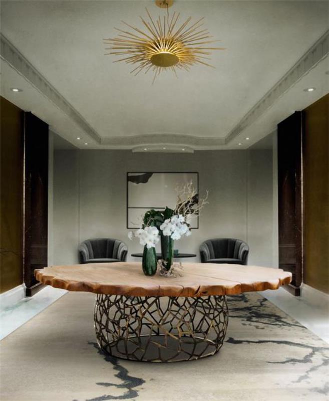 jedálenský stôl-jedinečný-nábytok-okrúhly stôl-drevo-železo