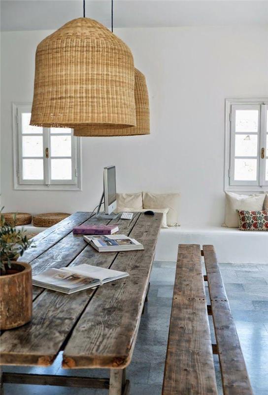 rustikálny-stolný-nábytok-regenerovaný-dizajn-dreva-tkané-závesné lampy