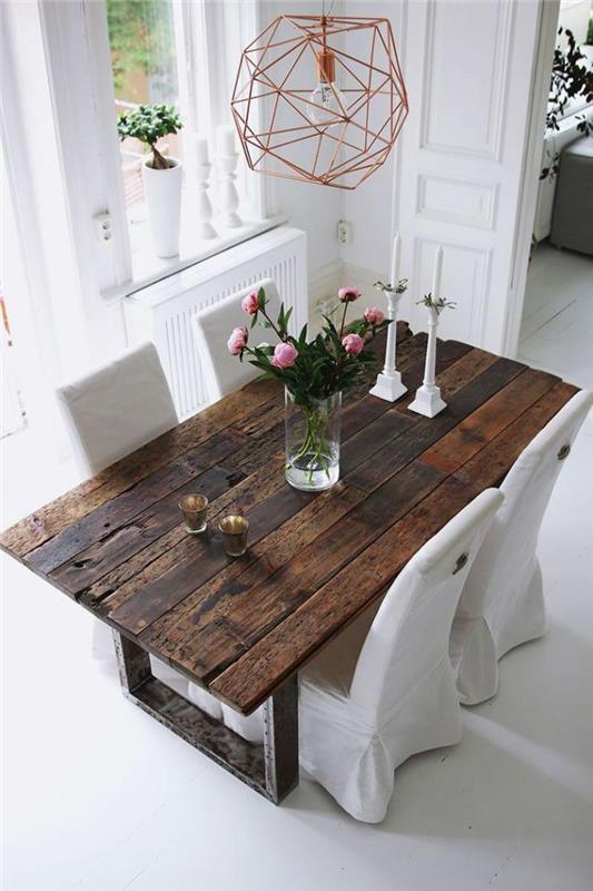 rustikálny-drevený-stôl-obdĺžnikový-drevo-a-oceľový stôl