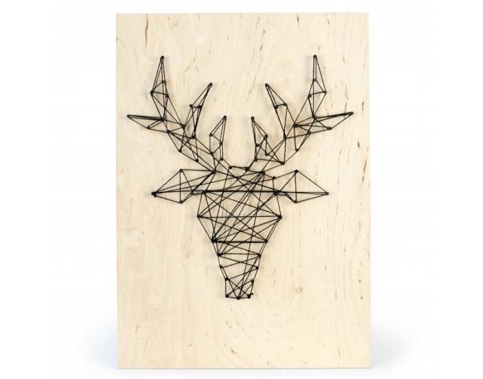 ako urobiť dekoráciu v minimalistickom štýle pomocou DIY predmetu vyrobeného z drevenej dosky a čierneho drôtu v tvare jeleňa
