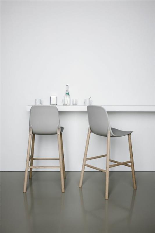 رمادي - جدار واحد - أبيض - مقعد مرتفع - كراسي بار