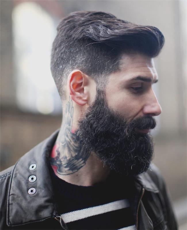 skägg och kort hår hipster hals tatuering