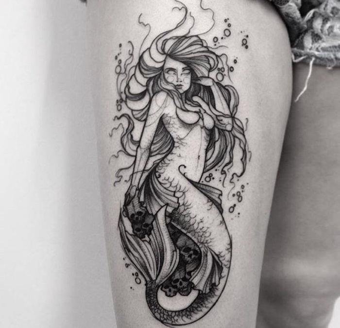 Morské panny nápady na tetovanie stehien a nôh