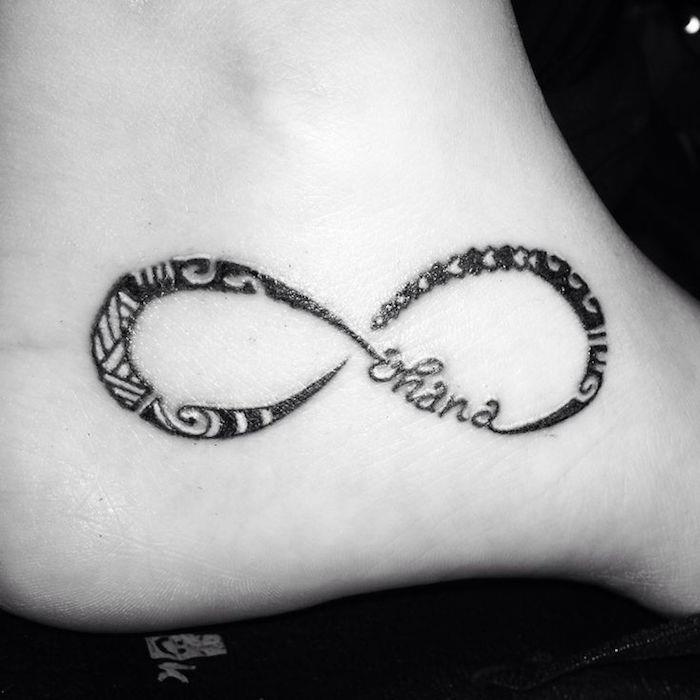 Tribal infinity sign tattoo Polynesian tattoo on the foot model