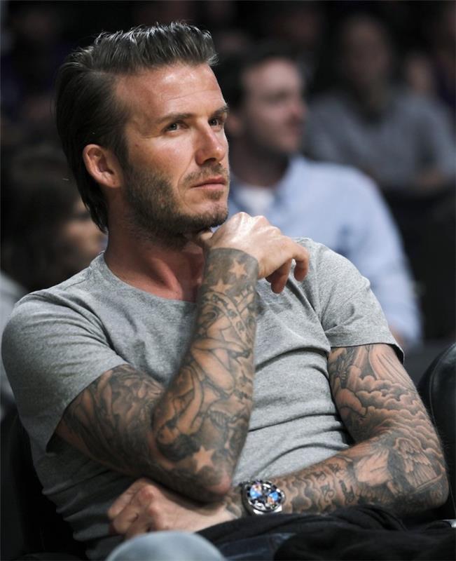 manstatuering, David Beckham, bläckritning på huden, original klocka, kvinnodesign