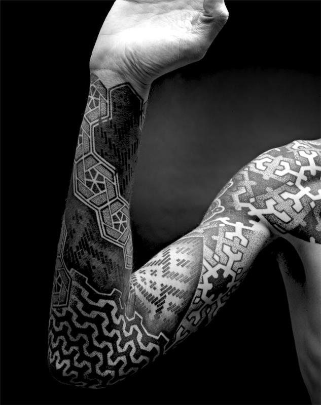 de vackraste tatueringarna, pusselmönster, underarmstatuering, tatueringsdesign för män