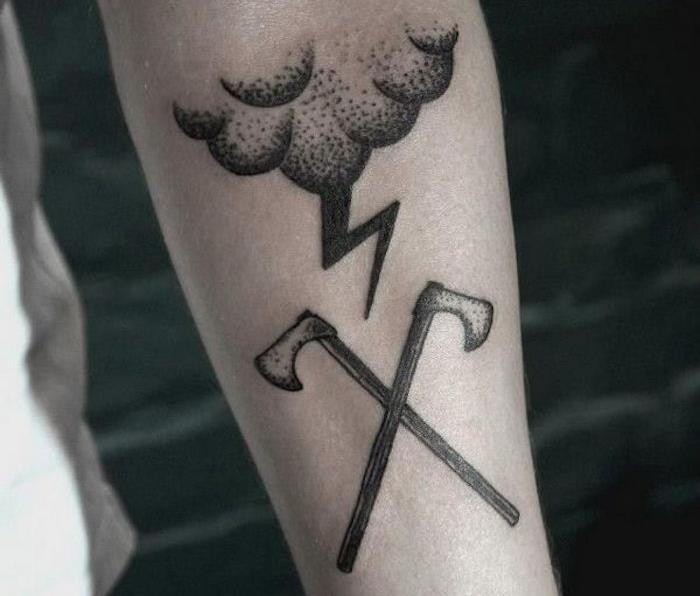 mrak tetovanie myšlienka bodkovaná ruka blesk búrka tetovanie mraky dotwork