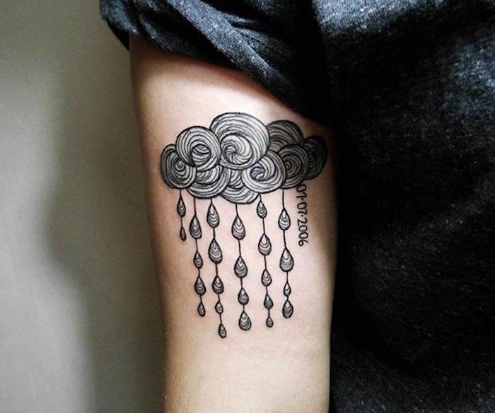 model tetovania s manžetovou manžetou a tetovania s mrakom a dažďom