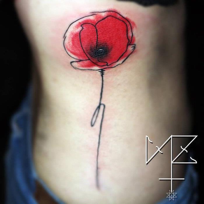 tatuering modell blomma tatuering skiss röd vallmo på sidan