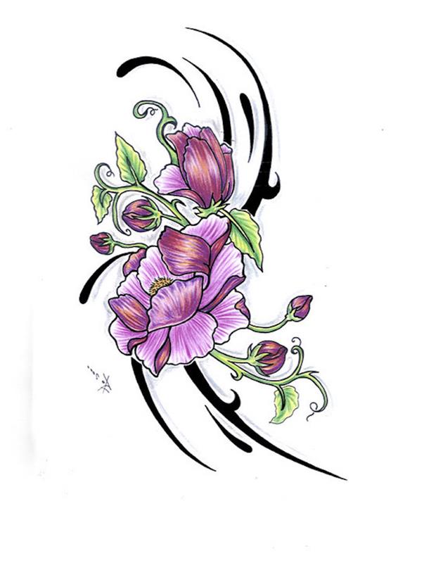 Fialová ruža púpavy, kresba jarných kvetov, tetovanie
