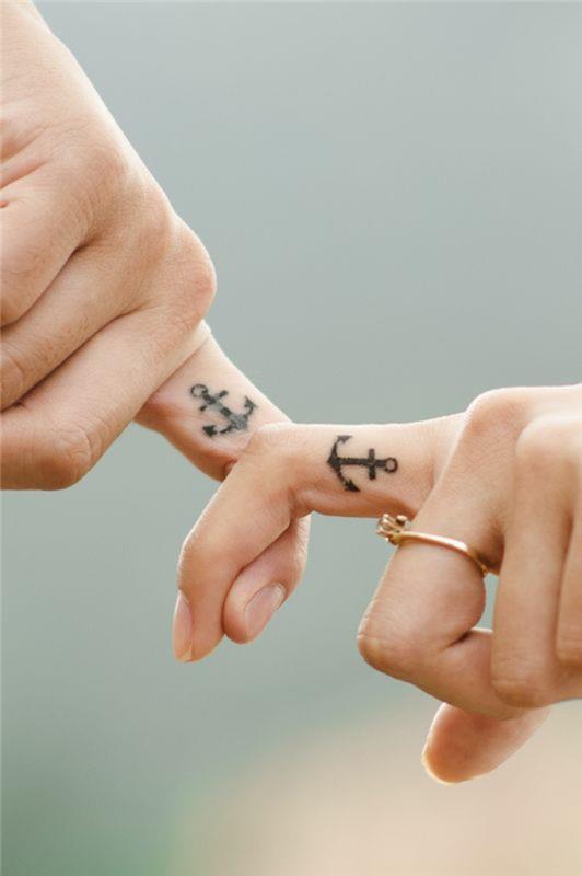 en tatuering på fingret av symboliskt värde, ankar motiv tatuering