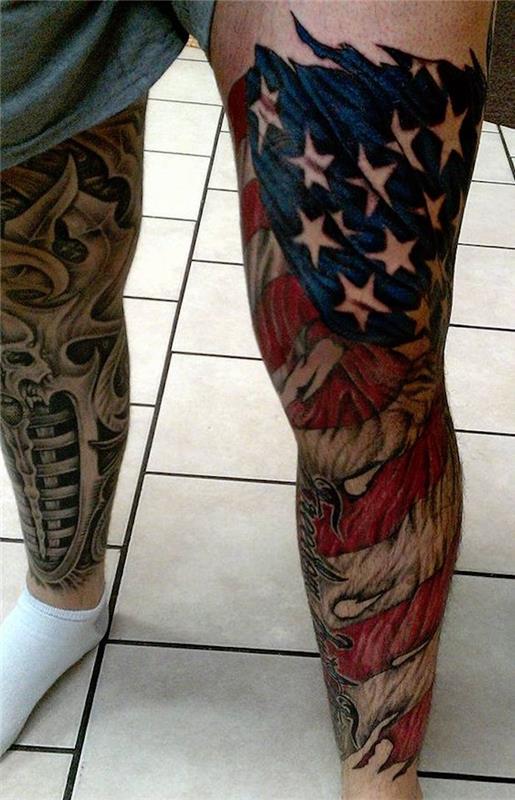 Americká vlajka tetovanie stehna holenná kosť