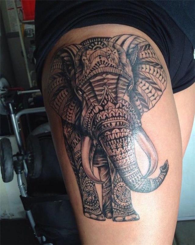Tetovanie na slonovom stehne, žena, tetovanie na nohe