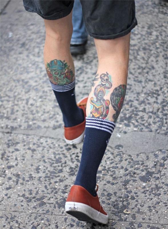 Tele tetovanie muž s dvoma nohami model tetovanie lýtka bedrový