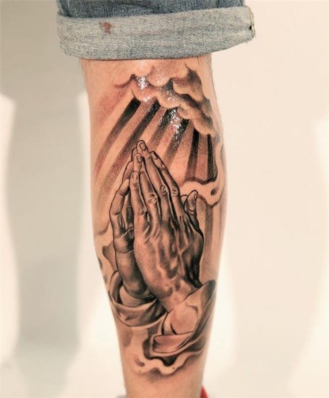 náboženské tetovanie teľa modlitba boh tetovanie oblak noha