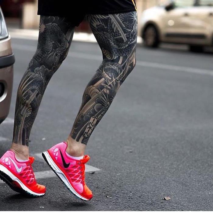 Japonské tetovanie nôh muž tetovanie celej nohy