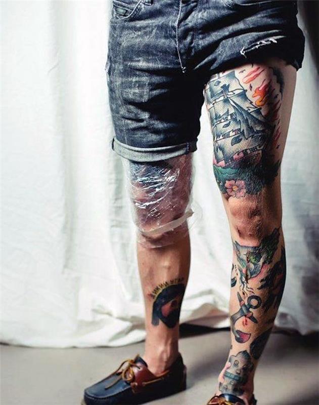 tetovanie nohy tetovanie stehenný čln
