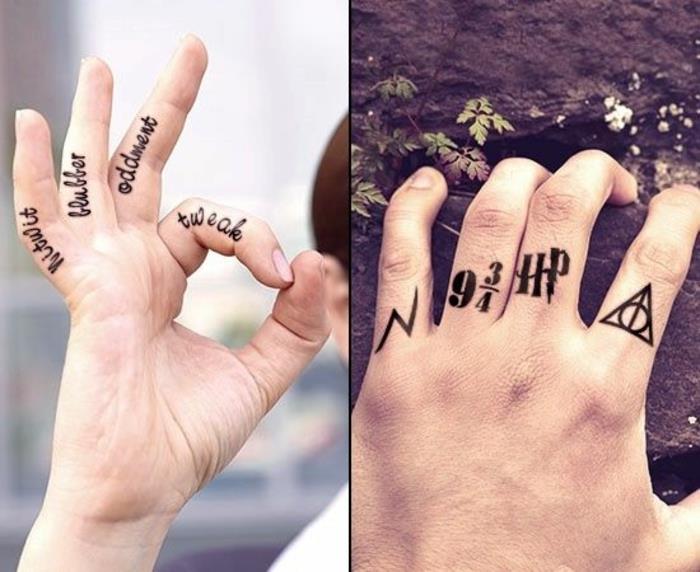 en tatuering på handen inspirerad av harry potters universum