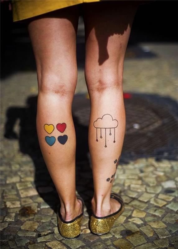 tetovanie lýtka žena tetovanie oblak na nohe farby malého srdca