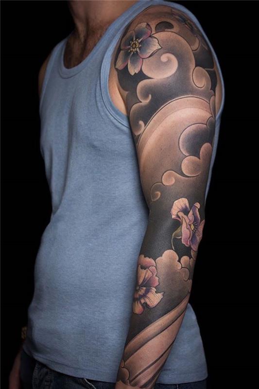 Japonský dizajn cloudového tetovania pre mužov tetovanie na celú pažu