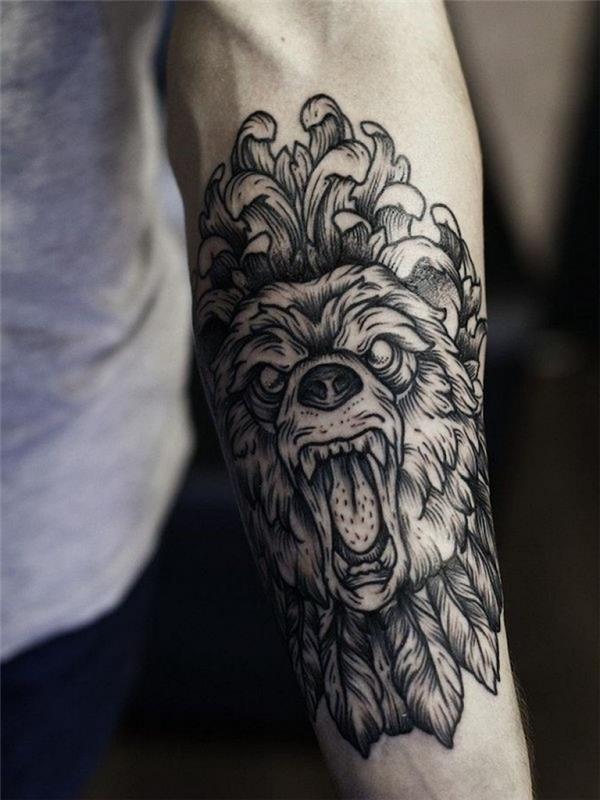 grafisk björn tribal tatuering idé, ond bild av ett vilda djur, symbol för vågat