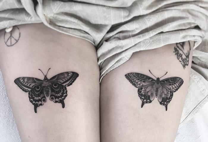 symbolické tetovanie, kresba tušom na koži s motívom motýľa, tetovanie pre ženy