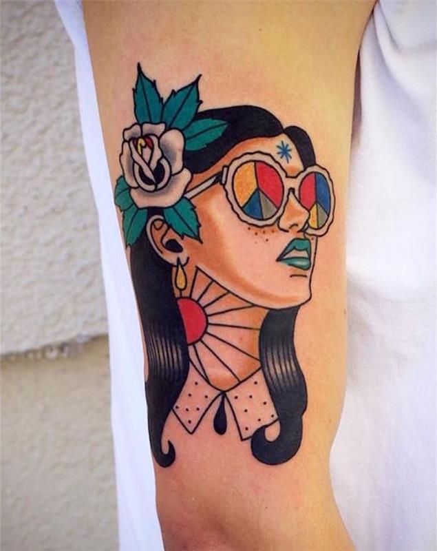 tetovanie nová škola pin up hippie žena kresba
