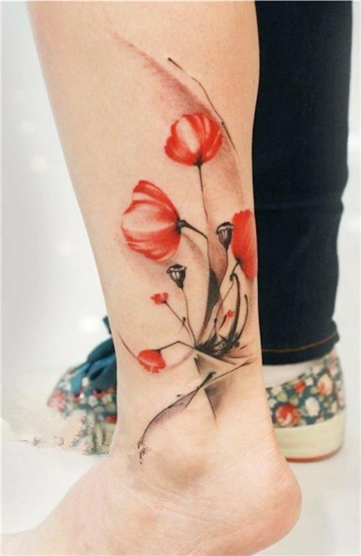 Zmyselná kvetinová tetovacia mandala s významom tulipánových kvetov na členku