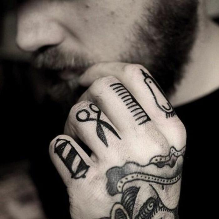 hipster stil handtatuering, frisör tatuering