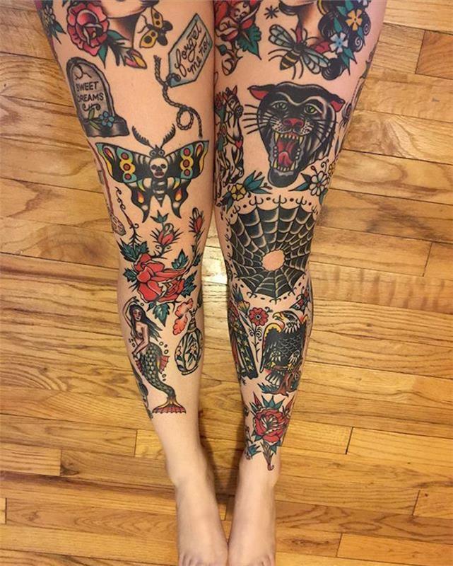 Foto tetovanie žena tetovanie na nohe stará škola