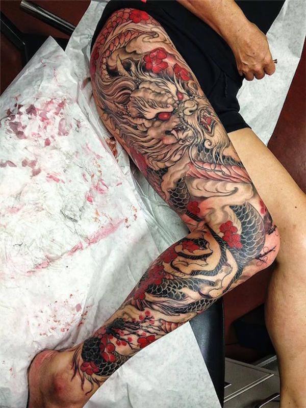irezumi tetovanie japonsko japonský drak plná noha muž