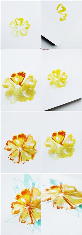 hur man målar en blomma i akvarell, våt-på-våt-målarteknik