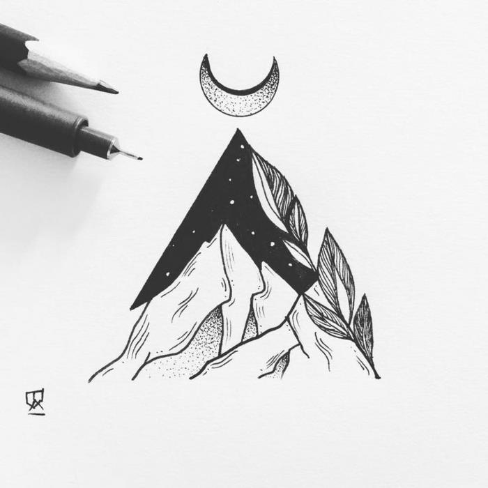 Vilken teckning ansikte kvinna svart och vitt att rita cool mountain moon ritning bild