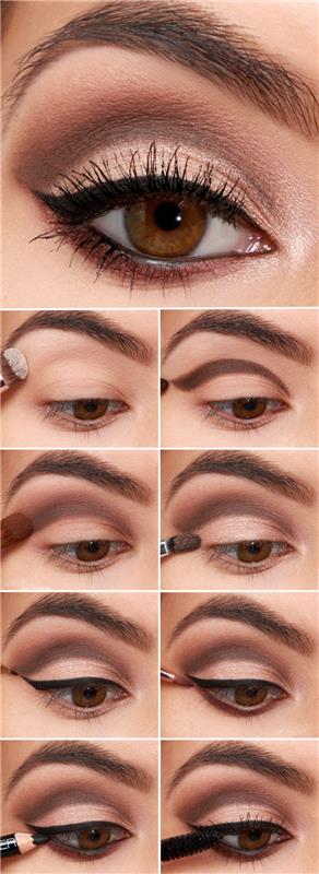 naučte sa používať make -up, tipy na nanášanie čiernej očnej linky, očných tieňov nahej palety